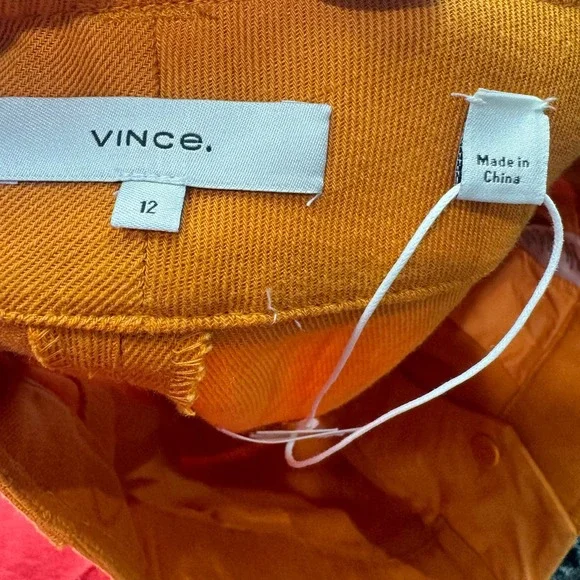 VINCE Women's Burnt Orange High Waist Belted Twill Pleated Shorts Size 12 NWT